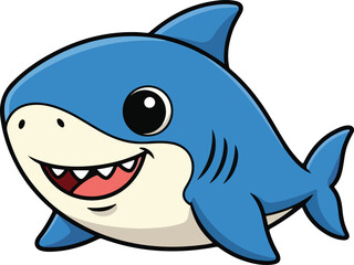 Cute blue baby shark cartoon vector graphic illustration.