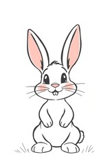 Obraz premium Cartoon white rabbit with pink ears and cheeks isolated on white