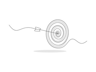 Single line art of arrow and target landing. Success Goal Achievement Single Line Art.