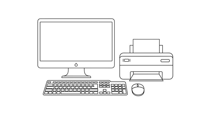 Sleek modern desktop computer setup with printer and accessories for essential office technology needs