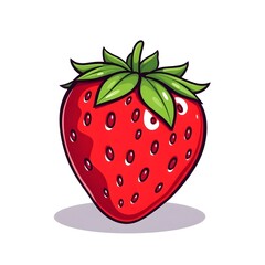 Obraz premium Strawberry on white background. A red strawberry with a green leaf on top. The strawberry is the main focus of the image. 