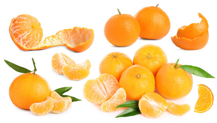 Set of tangerines isolated on white. Citrus fruit