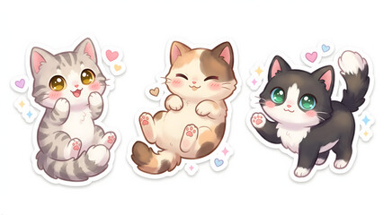 Fototapeta premium Adorable Cartoon Kitten Sticker Pack Happy Animals Design