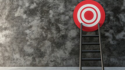 Reaching Goals, Ladder to Success and Achievement Target on Wall