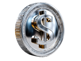 Shining Silver Dollar: An elegant silver dollar coin, glistening and new, symbolizes wealth, prosperity, and financial transactions.