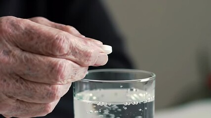 Dropping hand tablet into glass water pill healthcare pill medicine elderly water representing authentic visual style and cinematic detail.