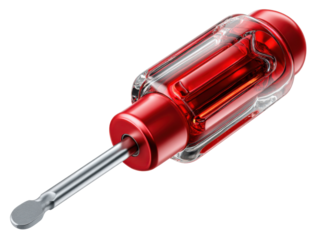 Screwdriver in Focus: A close-up view of a sleek, transparent red screwdriver, a quintessential tool for both professional and DIY tasks.