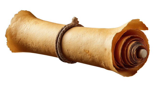 Ancient Papyrus Scroll: An antique papyrus scroll, intricately bound with twine, presents an aura of timeless antiquity, hinting at the potential for discovery of forgotten knowledge and history.