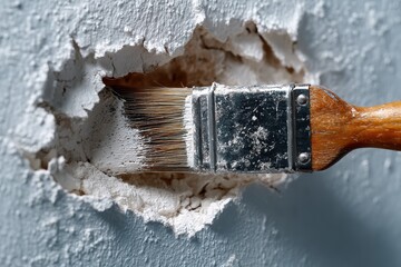 Repairing cracked drywall with spackle using putty knife under clean lighting for home improvement renovation concept background use

