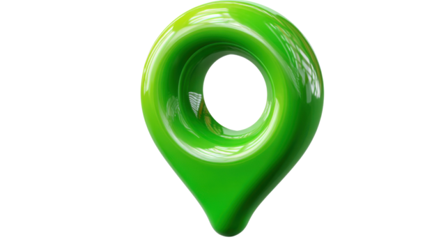 Navigational Guidepost: A sleek, green location marker signifies direction and destination, symbolizing guidance and pinpointing a specific place.