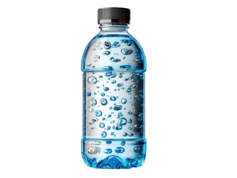 Purity in a Bottle: A close-up shot of a pristine water bottle, filled with pure, clear water, and sparkling bubbles that dance and gleam