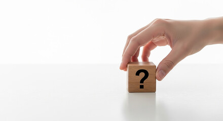 Wooden Block Enigma Decoding Questions Seeking Answers Exploring Solutions Unveiling Mysteries Hand Holding Light