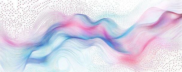 Abstract Wave Pattern with Pink and Blue Lines and Dot Accents on White
