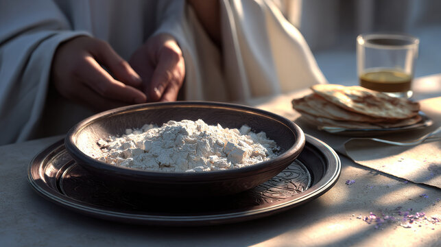 Solo art therapy session can be enhanced by calming presence of natural materials like flour, which invites creativity and mindfulness