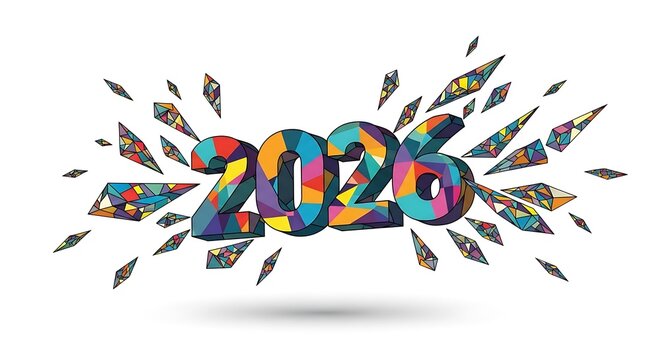 Explosion of Colors Celebrating the New Year 2026 with a Vibrant Geometric Design - Powered by Adobe