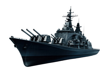 Streamlined fast attack cruiser featuring multiple deck-mounted artillery.