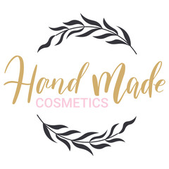 Handmade Cosmetics Logo with Elegant Floral Wreath and Script Font Design Natural Beauty Organic Skincare Product Branding