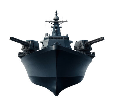 Combat cruiser featuring deck-mounted rail guns and a streamlined bow for better