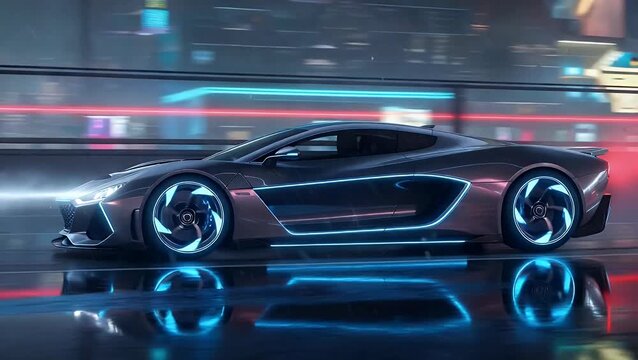 Cyberpunk sports futuristic neon automobile at car through car auto a vehicle driving night representing authentic visual style and cinematic detail.