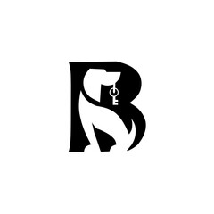 Clever black dog monogram logo (letter B) holding a key. Symbolizes trust, security, home, and ownership, perfect for real estate, locksmith, or pet-related brands.