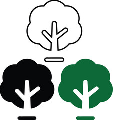 Three stylized trees in outline black and solid colors , tree, trees, nature, plant, organic, growth, environmen