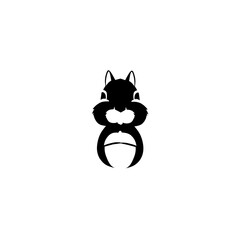 Charming, symmetrical black squirrel logo holding a large acorn. Symbolizes savings, nature, and resourcefulness, perfect for financial or food-related brands.