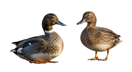 Pair of Mallard Ducks Standing Together in Profile.
