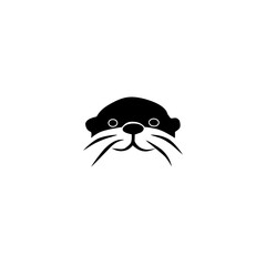 Cute and friendly black otter head illustration with prominent whiskers. Represents playfulness, nature, and water-related activities, ideal for kids' brands or conservation.
