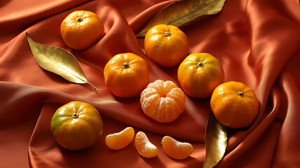 Mandarin Oranges on Satin Fabric Symbolizing Prosperity for Chinese New Year