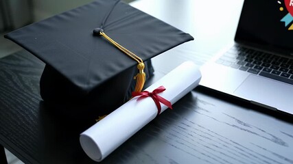 Diploma cap education graduation cap laptop degree graduation and diploma representing authentic visual style and cinematic detail.