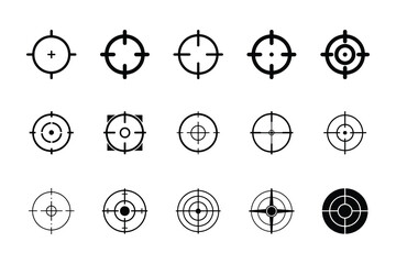 Modern crosshair target icons set on white background © MdTaz