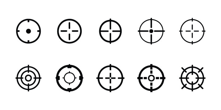 Vector crosshair and reticle icons set isolated on clean background