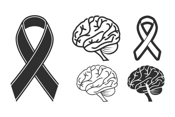 Brain health awareness illustration with ribbons promoting prevention and research