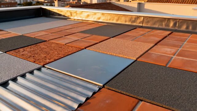 Detailed medium shot of a rooftop featuring mixed fireresistant materials demonstrating versatile solutions for firesafe construction in vulnerable areas