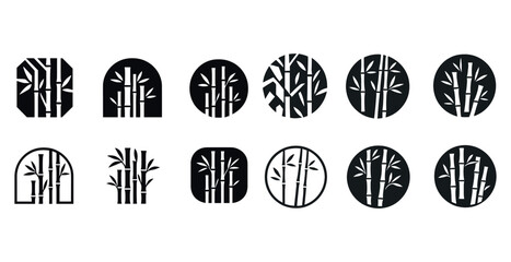 Set of bamboo icon designs in various geometric shapes