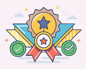 Elegant award illustration with star icons and check mark symbols