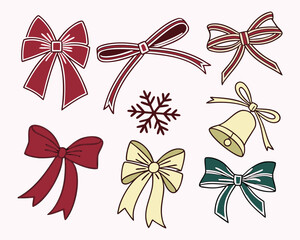 Festive Christmas Collection with Bows Bells and Snowflake Ornament