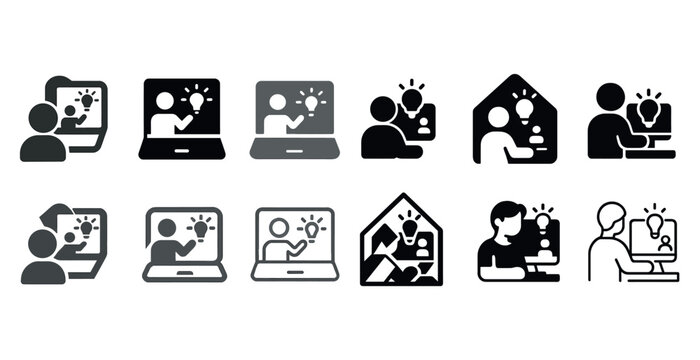 Virtual collaboration icons: remote work and video conferencing concepts