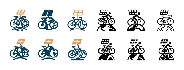 Eco-friendly bicycle icons with solar panels on earth