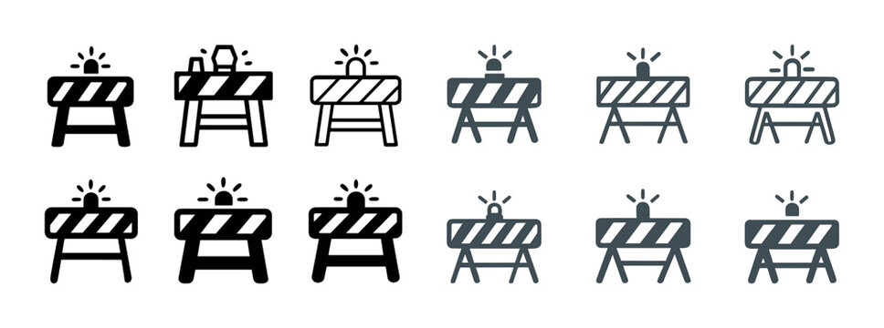 Set of twelve traffic barrier icons in various styles and designs