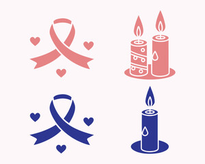 Ribbons with hearts and burning candles for support and awareness