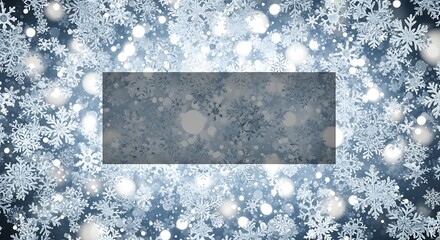 Sparkling Blue Snowflake Background with Bokeh Lights and Elegant Winter Frame for Text