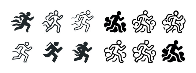 Fototapeta premium Dynamic running icons collection: various energetic symbols featuring motion and speed