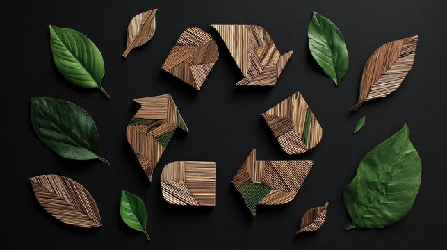 Recycled design concept with leaves and arrows.