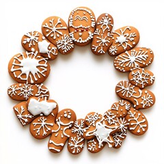 Fototapeta premium line-art gingerbread cookies wreath, cute and festive, white background