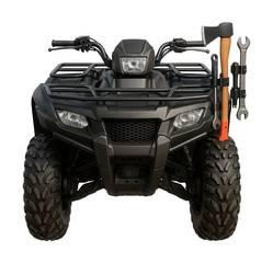 Fototapeta premium Utility quad bike with rear cargo rack and side tool holders.