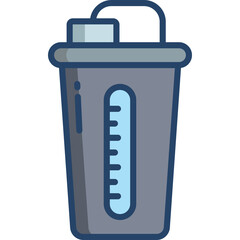 Gray And Blue Shaker Bottle With Measurement Markings And Handle For Fitness Drinks And Supplements On A White Background