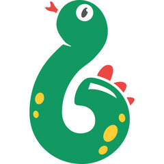 Fototapeta premium Green Cartoon Snake With Yellow Spots And Red Spikes On Transparent Background Simple Cute Illustration