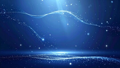 Captivating abstract blue background with shimmering light particles and elegant flowing waves, a dynamic digital display ideal for futuristic and sophisticated design themes
