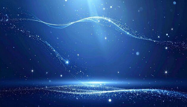 Captivating abstract blue background with shimmering light particles and elegant flowing waves, a dynamic digital display ideal for futuristic and sophisticated design themes